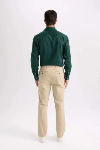 Regular Fit Straight Leg Summer Chino Canvas Trousers-Sand - 7