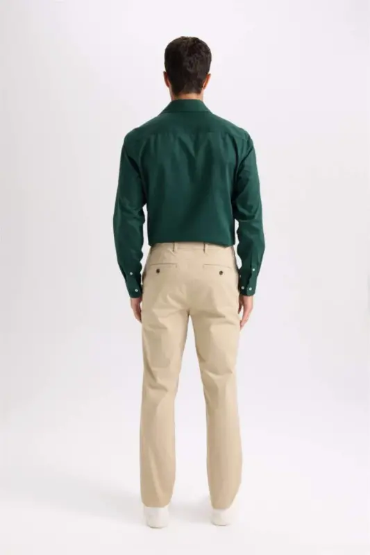 Regular Fit Straight Leg Summer Chino Canvas Trousers-Sand - 7
