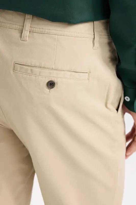 Regular Fit Straight Leg Summer Chino Canvas Trousers-Sand - 2