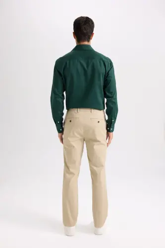 Regular Fit Straight Leg Summer Chino Canvas Trousers-Sand - 3
