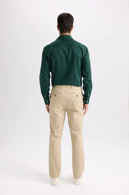 Regular Fit Straight Leg Summer Chino Canvas Trousers-Sand - 3
