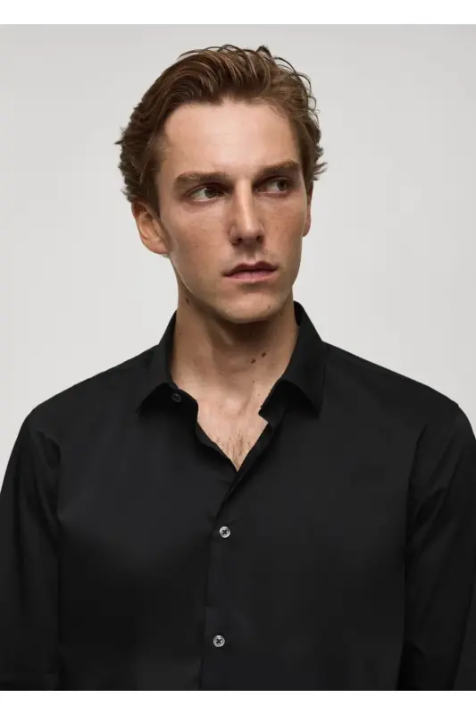 Regular fit stretch cotton shirt - Black - 7