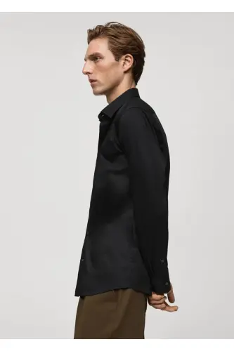 Regular fit stretch cotton shirt - Black - 8