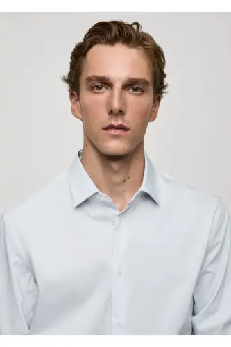 Regular fit stretch cotton shirt - Sky Blue - 7