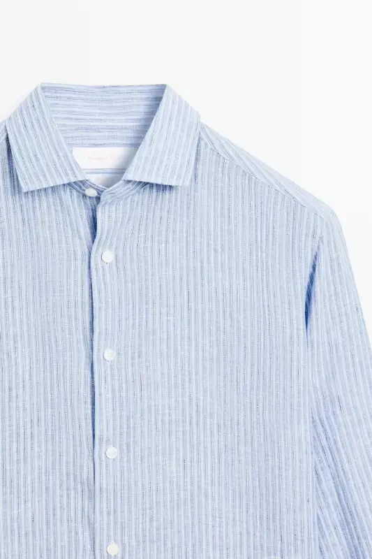 Regular fit striped 100% linen shirt - 4