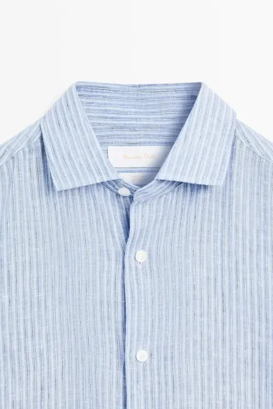 Regular fit striped 100% linen shirt - 7