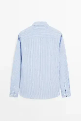 Regular fit striped 100% linen shirt - 8
