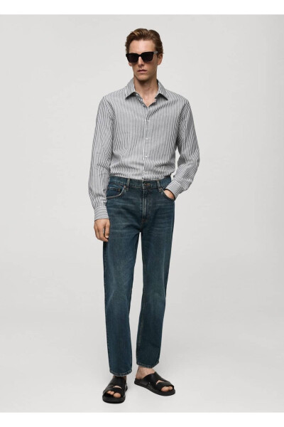 Regular fit striped cotton linen shirt - MANGO MAN (1)