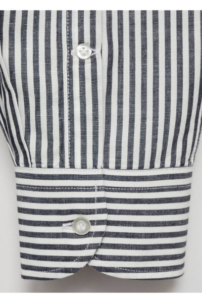 Regular fit striped cotton linen shirt - 5