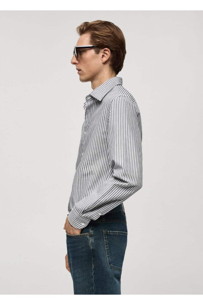 Regular fit striped cotton linen shirt - 6