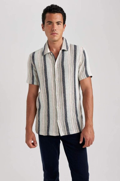 Regular Fit Striped Cotton Short Sleeve Shirt Mint - 1