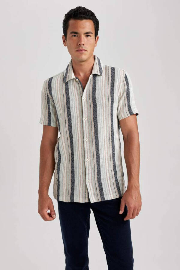 Regular Fit Striped Cotton Short Sleeve Shirt Mint - 1