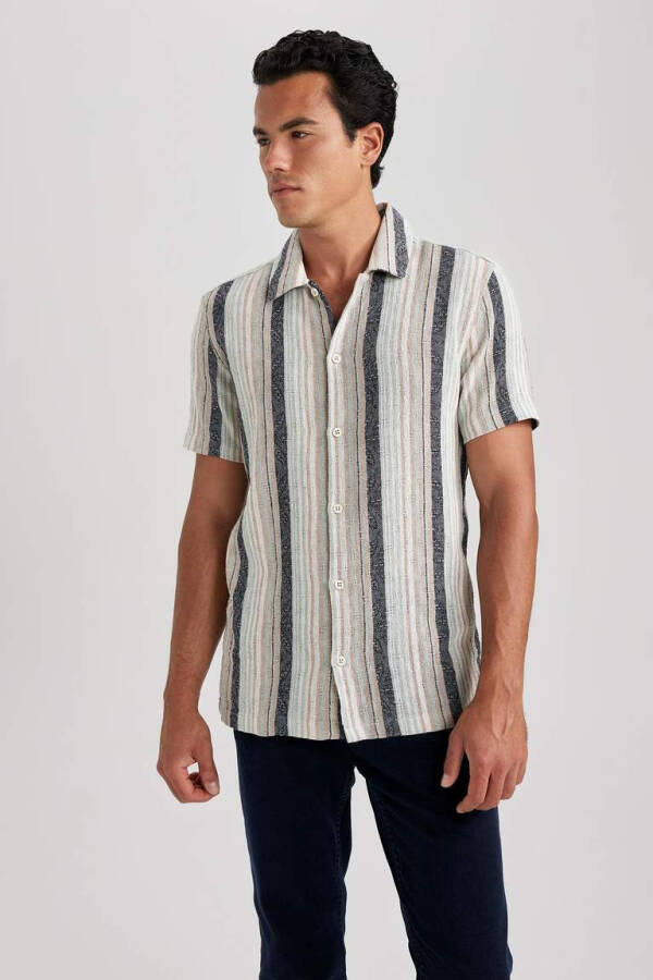 Regular Fit Striped Cotton Short Sleeve Shirt Mint - 3