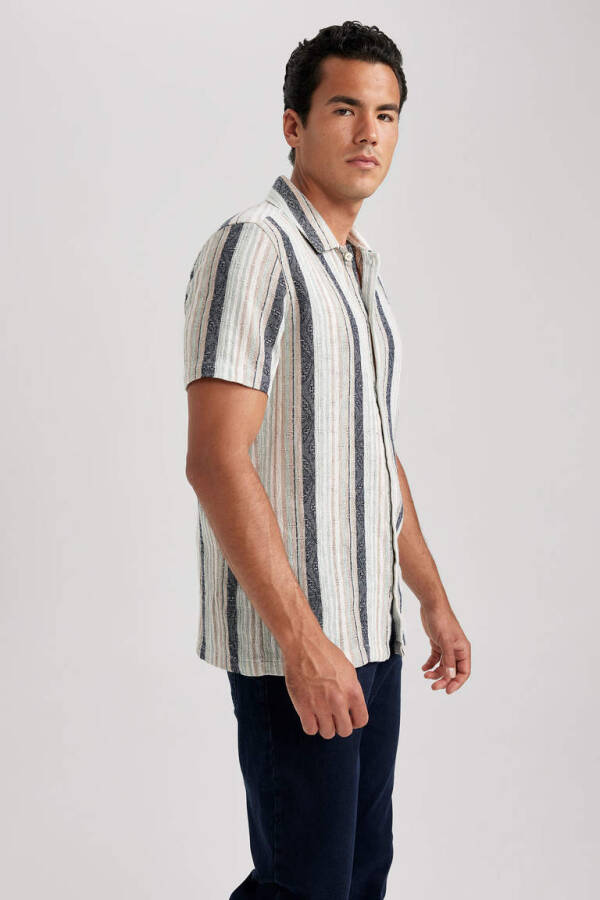 Regular Fit Striped Cotton Short Sleeve Shirt Mint - 4