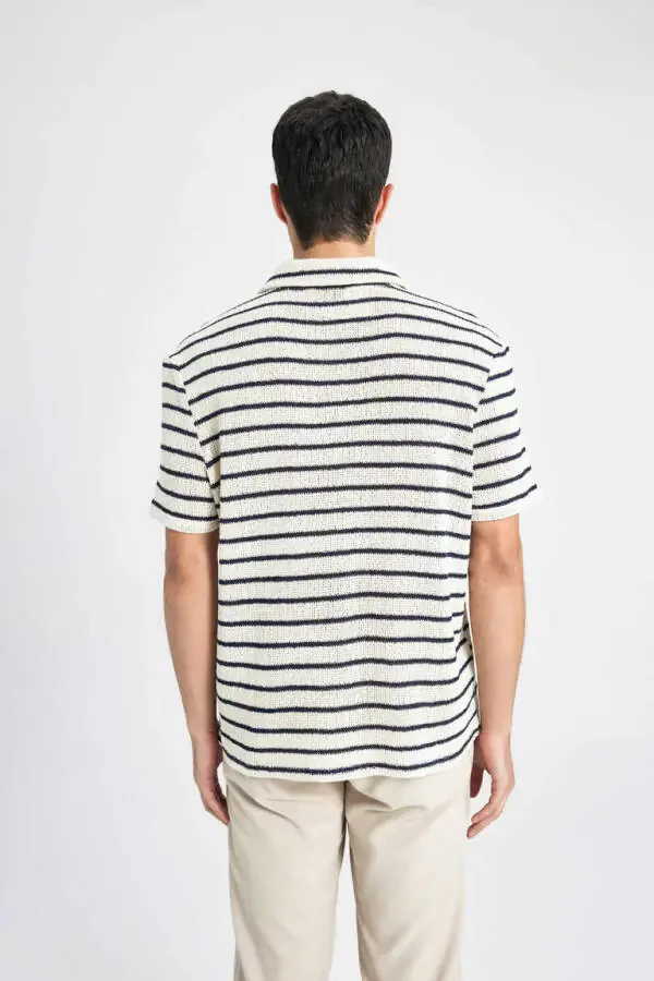 Regular Fit Striped Short Sleeve Polo Shirt Ecru - 6