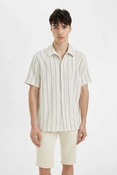 Regular Fit Striped Short Sleeve Shirt Sand - 1