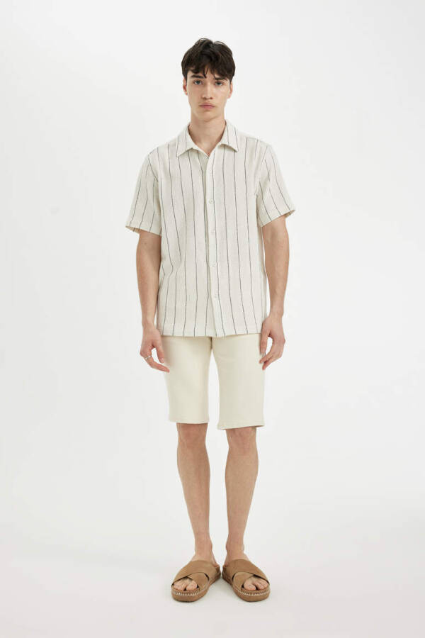 Regular Fit Striped Short Sleeve Shirt Sand - 2