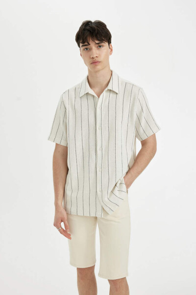 Regular Fit Striped Short Sleeve Shirt Sand - 3