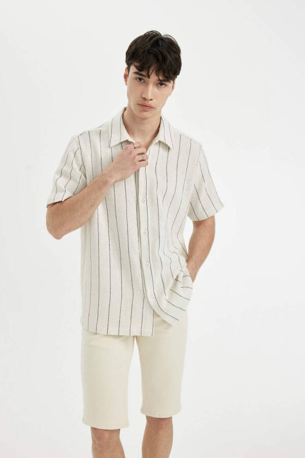 Regular Fit Striped Short Sleeve Shirt Sand - 4