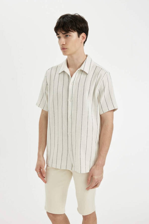 Regular Fit Striped Short Sleeve Shirt Sand - 5