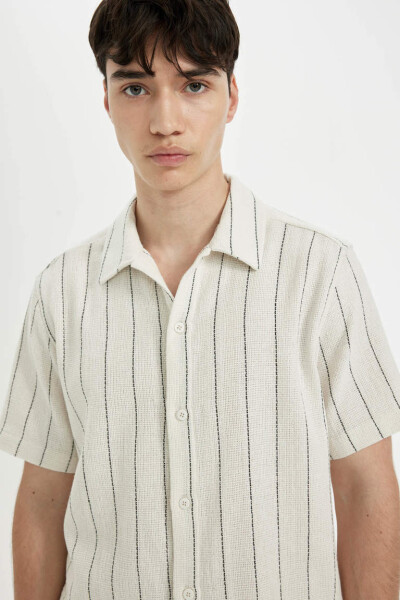 Regular Fit Striped Short Sleeve Shirt Sand - 6