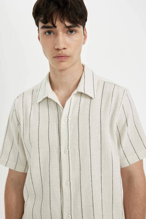 Regular Fit Striped Short Sleeve Shirt Sand - 6