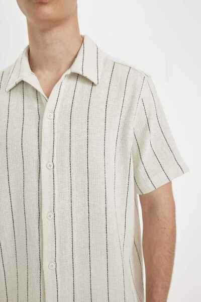 Regular Fit Striped Short Sleeve Shirt Sand - 7