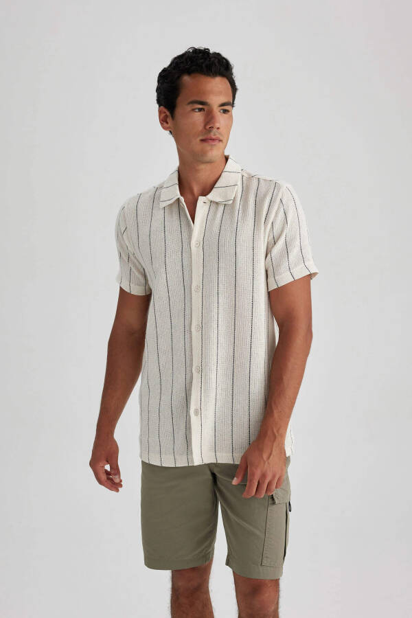 Regular Fit Striped Short Sleeve Shirt Sand - 11