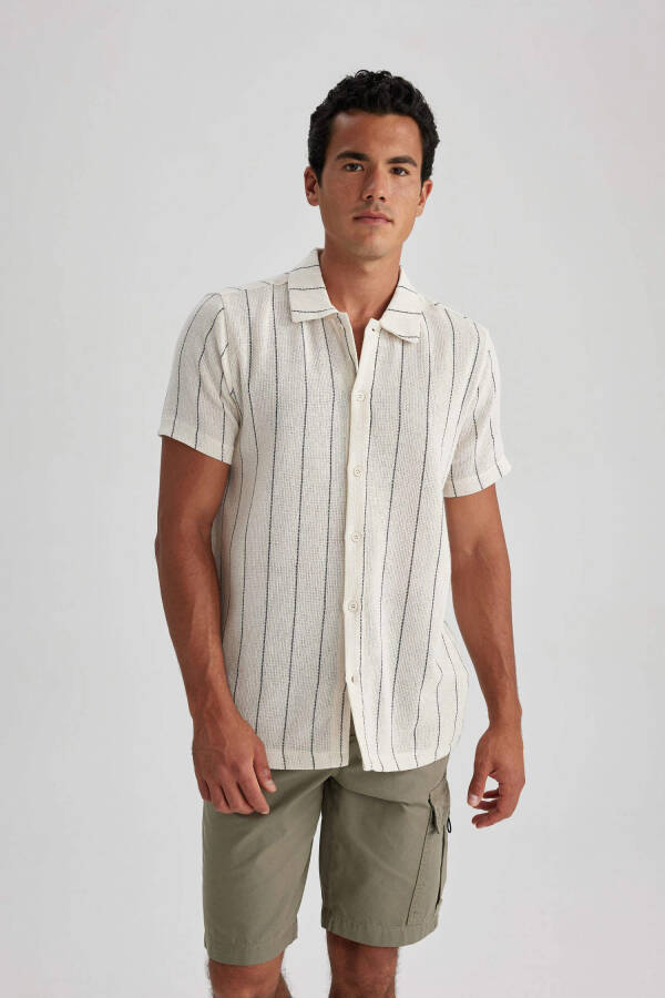 Regular Fit Striped Short Sleeve Shirt Sand - 12