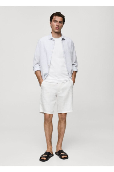 Regular Fit Striped Waffle Cotton Shirt - MANGO MAN (1)