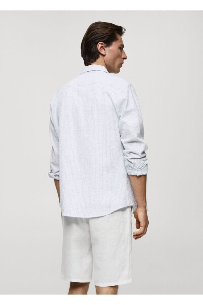 Regular Fit Striped Waffle Cotton Shirt - 4