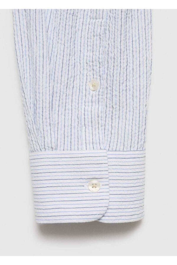 Regular Fit Striped Waffle Cotton Shirt - 5