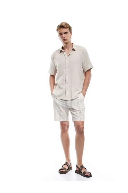 Regular Fit Текстурированный Классический Воротник Смесь Хлопка и Вискозы - KOTON