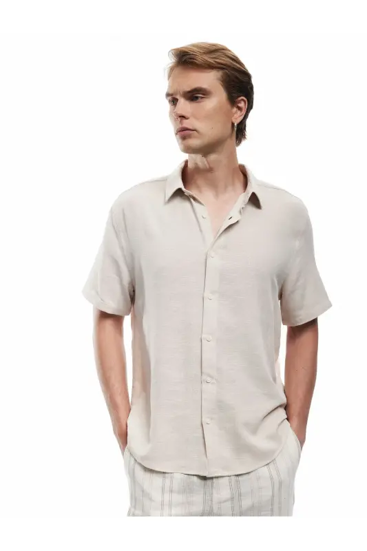 Regular Fit Textured Classic Collar Cotton Viscose Blend - 2