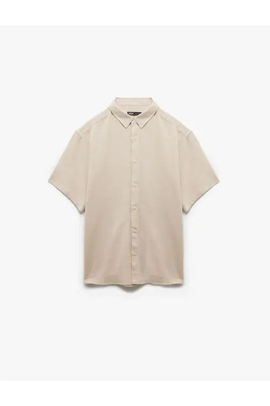 Regular Fit Textured Classic Collar Cotton Viscose Blend - 3