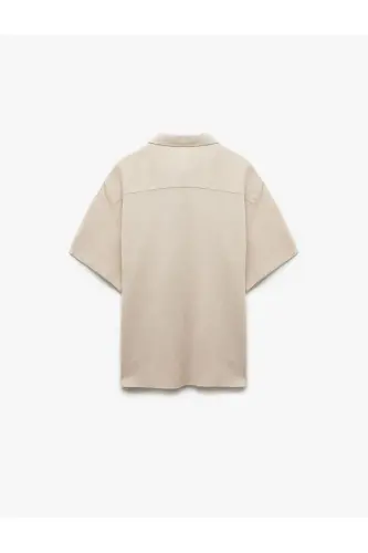 Regular Fit Textured Classic Collar Cotton Viscose Blend - 4