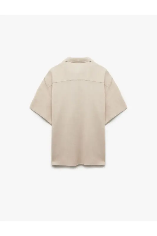 Regular Fit Textured Classic Collar Cotton Viscose Blend - 4