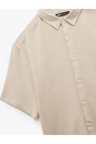 Regular Fit Textured Classic Collar Cotton Viscose Blend - 5