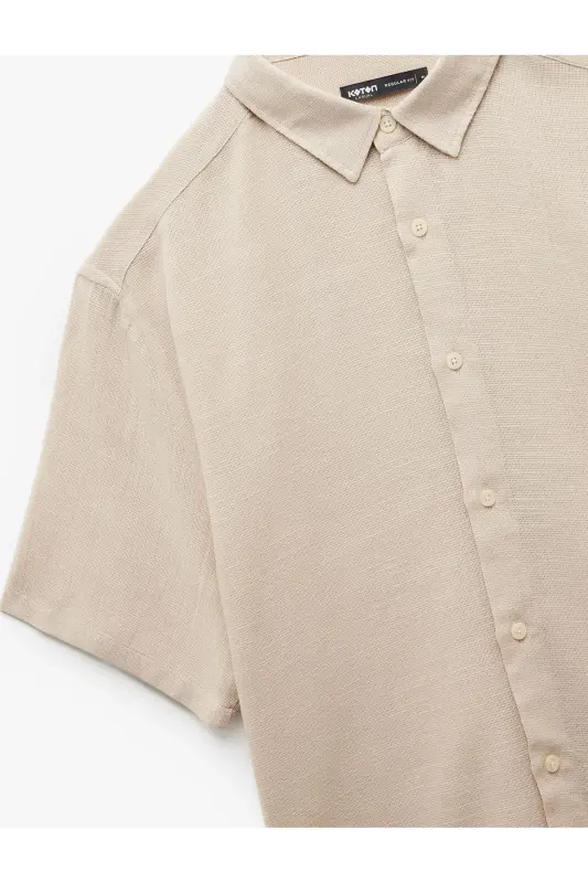 Regular Fit Textured Classic Collar Cotton Viscose Blend - 5