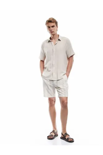 Regular Fit Textured Classic Collar Cotton Viscose Blend - 1