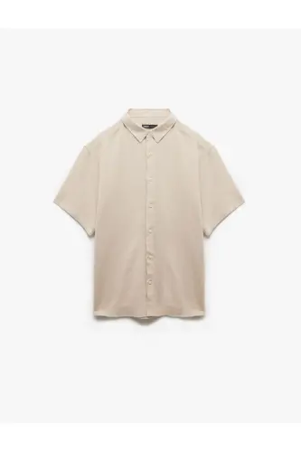 Regular Fit Textured Classic Collar Cotton Viscose Blend - 3