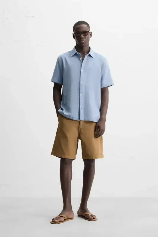 REGULAR FIT TEXTURED SHIRT-Blue/White - ZARA