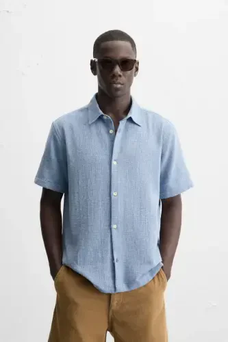 REGULAR FIT TEXTURED SHIRT-Blue/White - 2