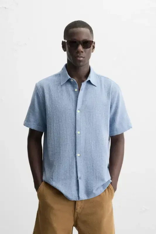 REGULAR FIT TEXTURED SHIRT-Blue/White - 2