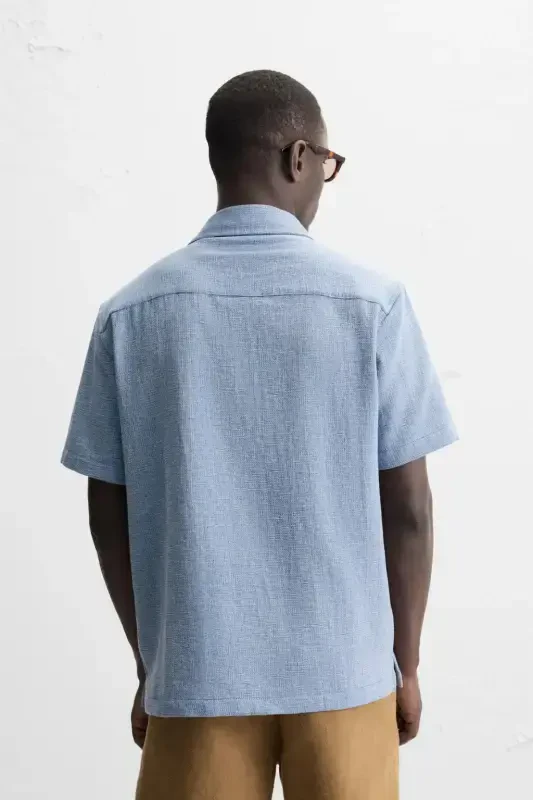 REGULAR FIT TEXTURED SHIRT-Blue/White - 3