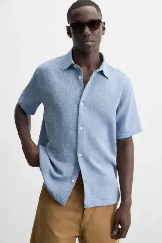 REGULAR FIT TEXTURED SHIRT-Blue/White - 5