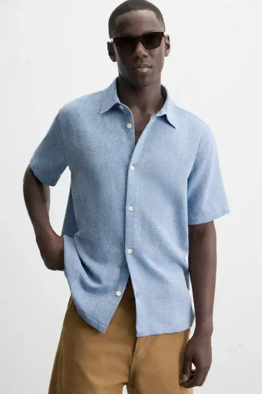 REGULAR FIT TEXTURED SHIRT-Blue/White - 5