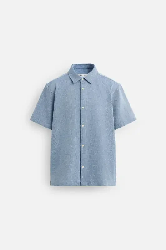 REGULAR FIT TEXTURED SHIRT-Blue/White - 7