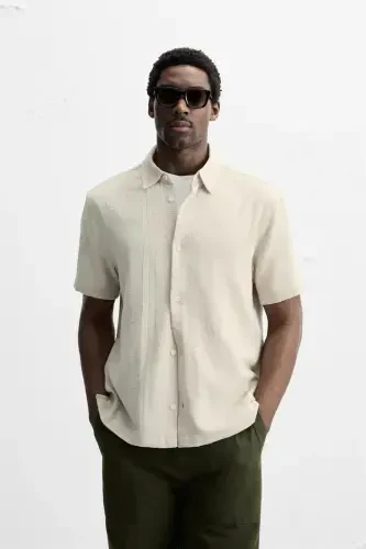 REGULAR FIT TEXTURED SHIRT-Light beige - 2