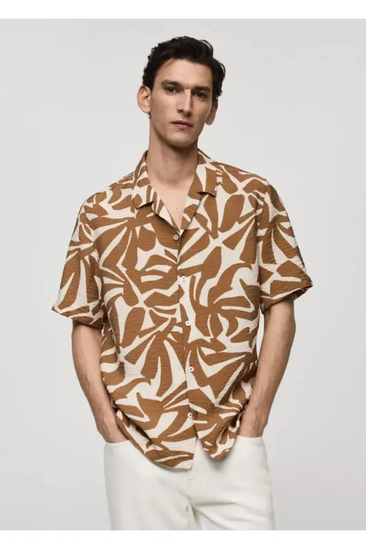 Regular fit textured shirt - Medium Brown - 1